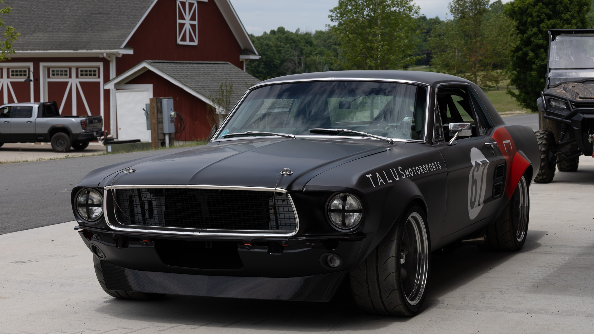 1967 Mustang Coupe front three-quarter view outside the workshop